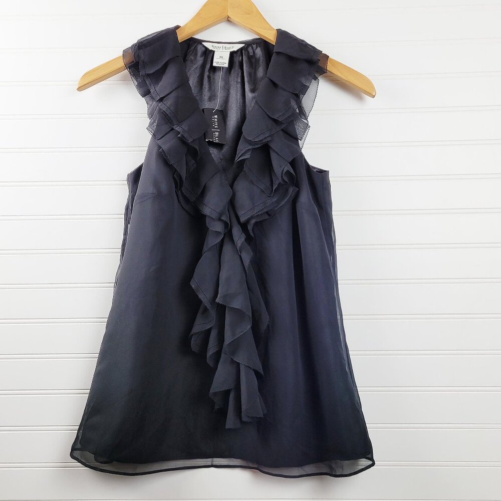 White House Black Market Top Womens Extra Small Black Sleeveless Ruffled Lined
